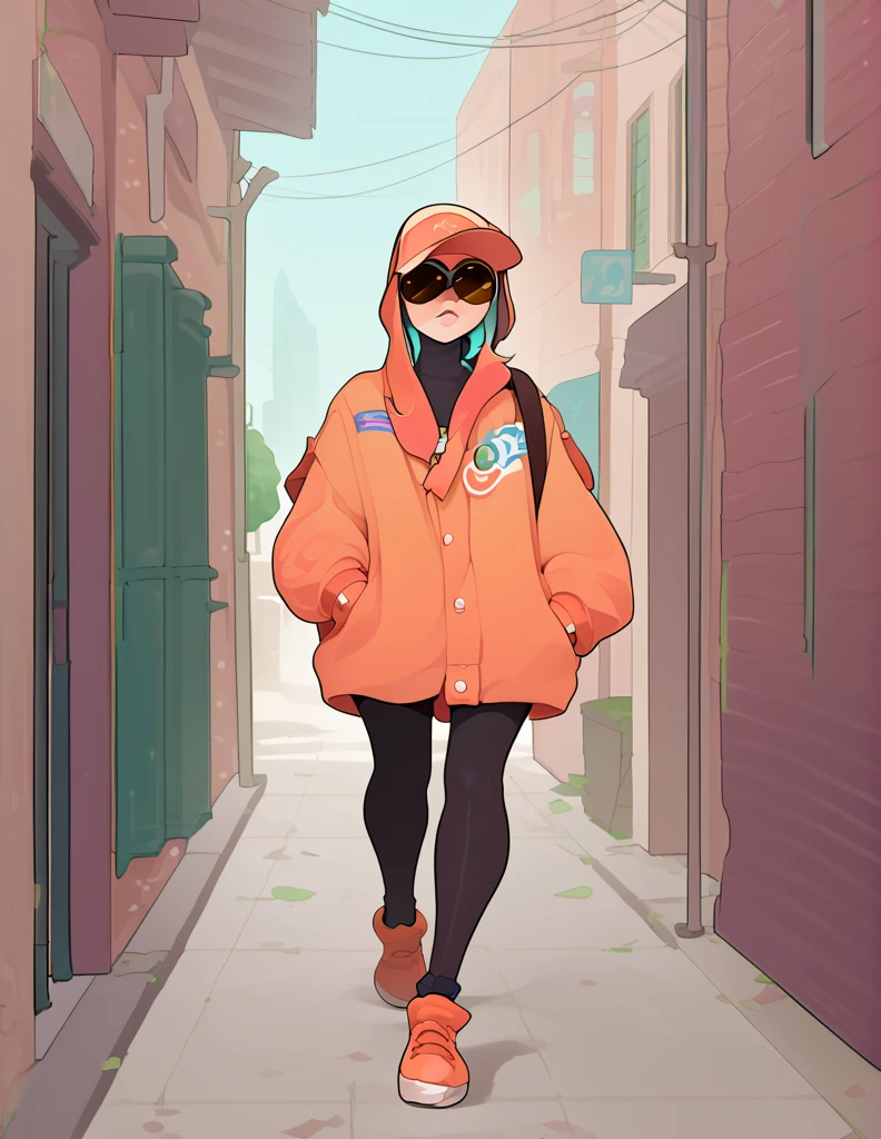 1girl, solo, walking through ruined city