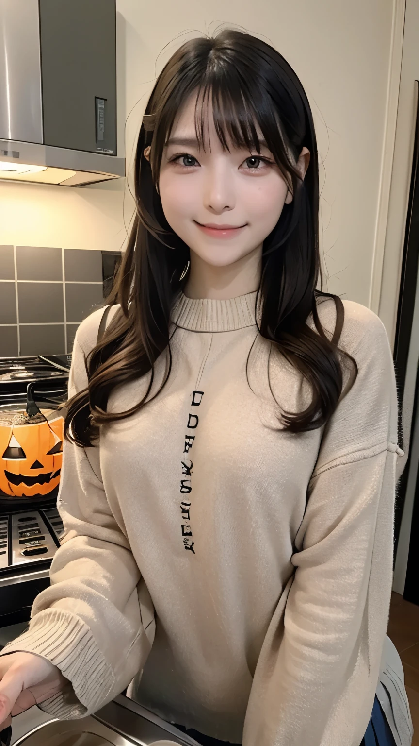 A room decorated for Halloween、halloween sweater, Cute Sweater、state of the art coffee maker、 cute high school girl