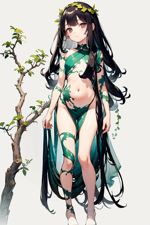 black hair,brown eyes,,(vine:1.3),<lora:MIAOKA_shutengyi_xl_v1.0:0.8>,full body,a woman with green leaves on her body and a green mask on her head and hands on her hips,