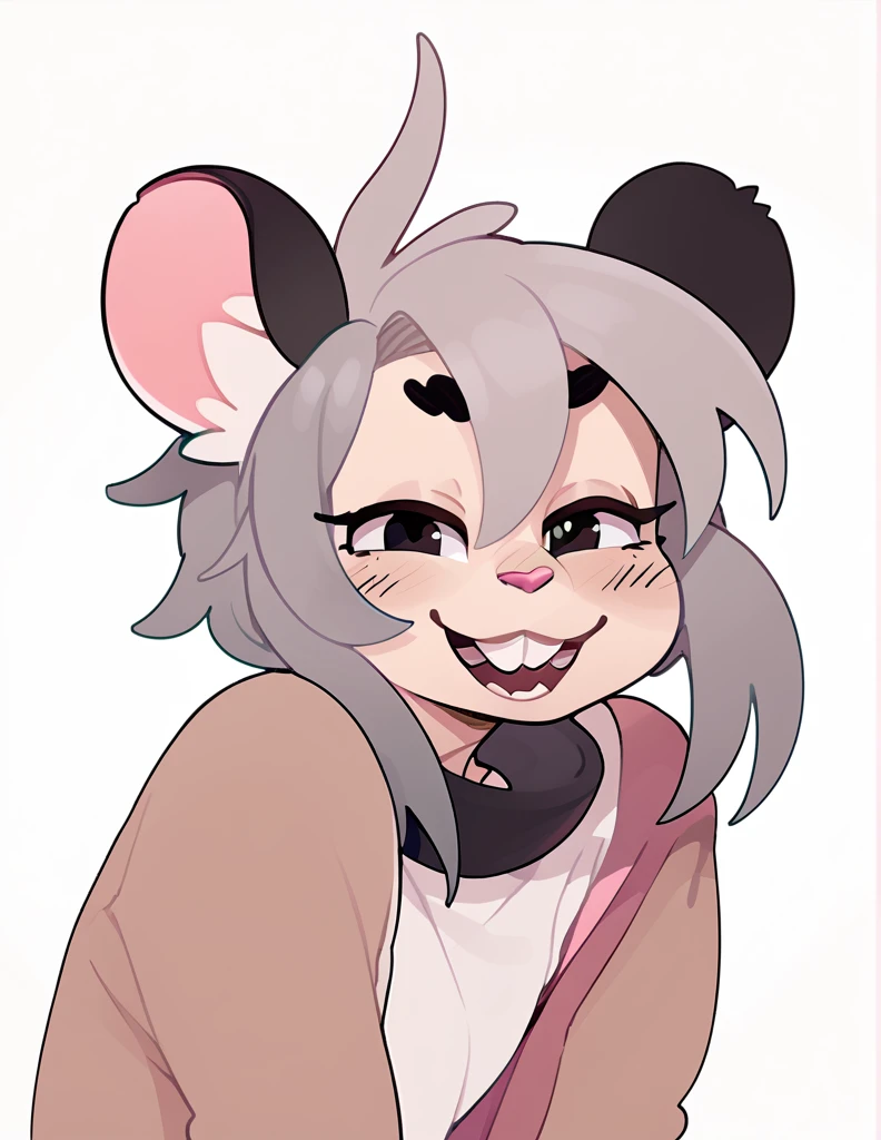 1girl, solo, rat, rat girl, kemonomimi, mousey face, buck teeth, cute, cheerful, blushing, adorable, tachi-e