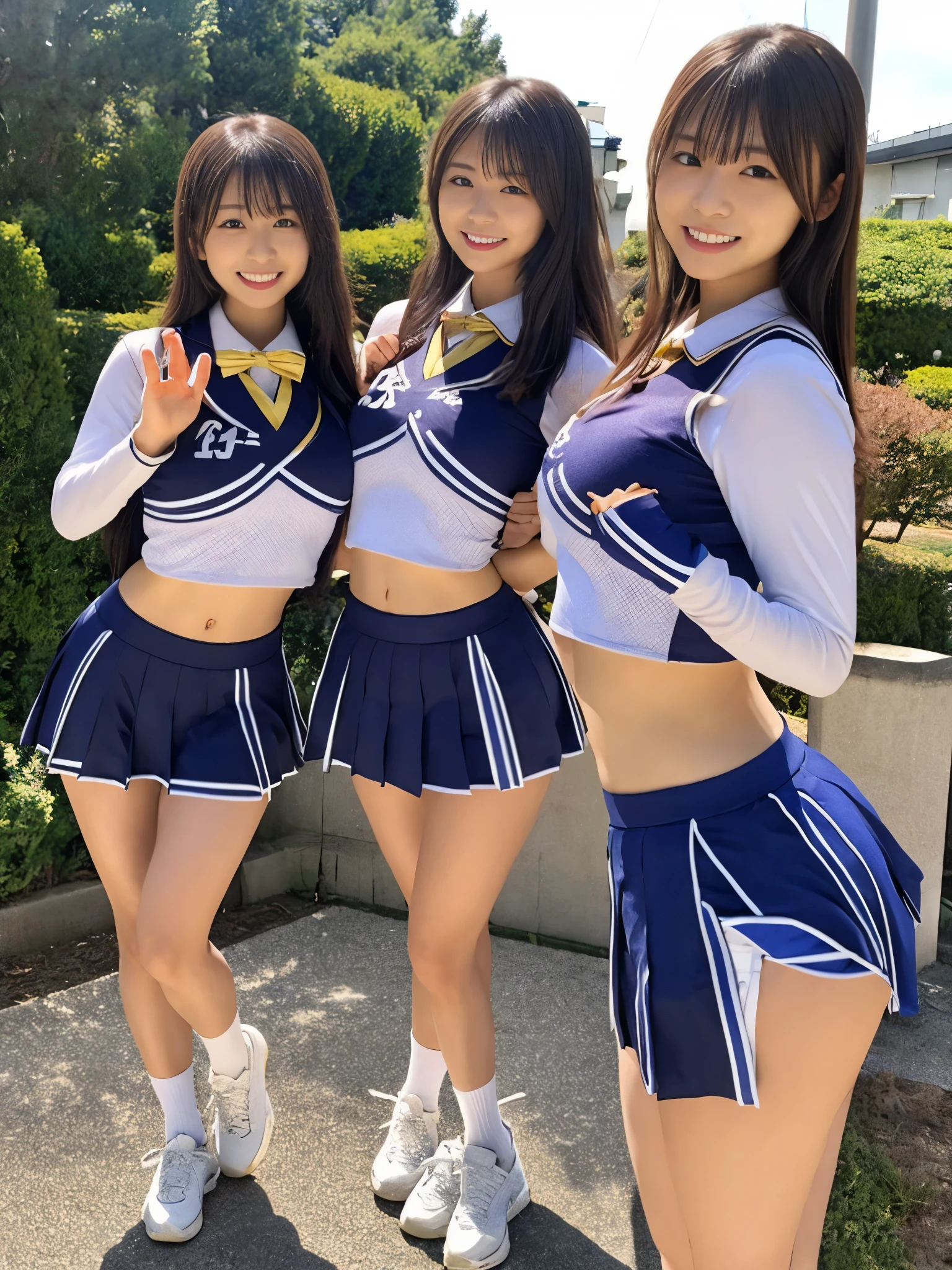 japanese girl、girl in her 20s、perfect body shape、Transparency、big breasts、Cheerleader Uniforms、idol pose、big breasts、shiny thighs