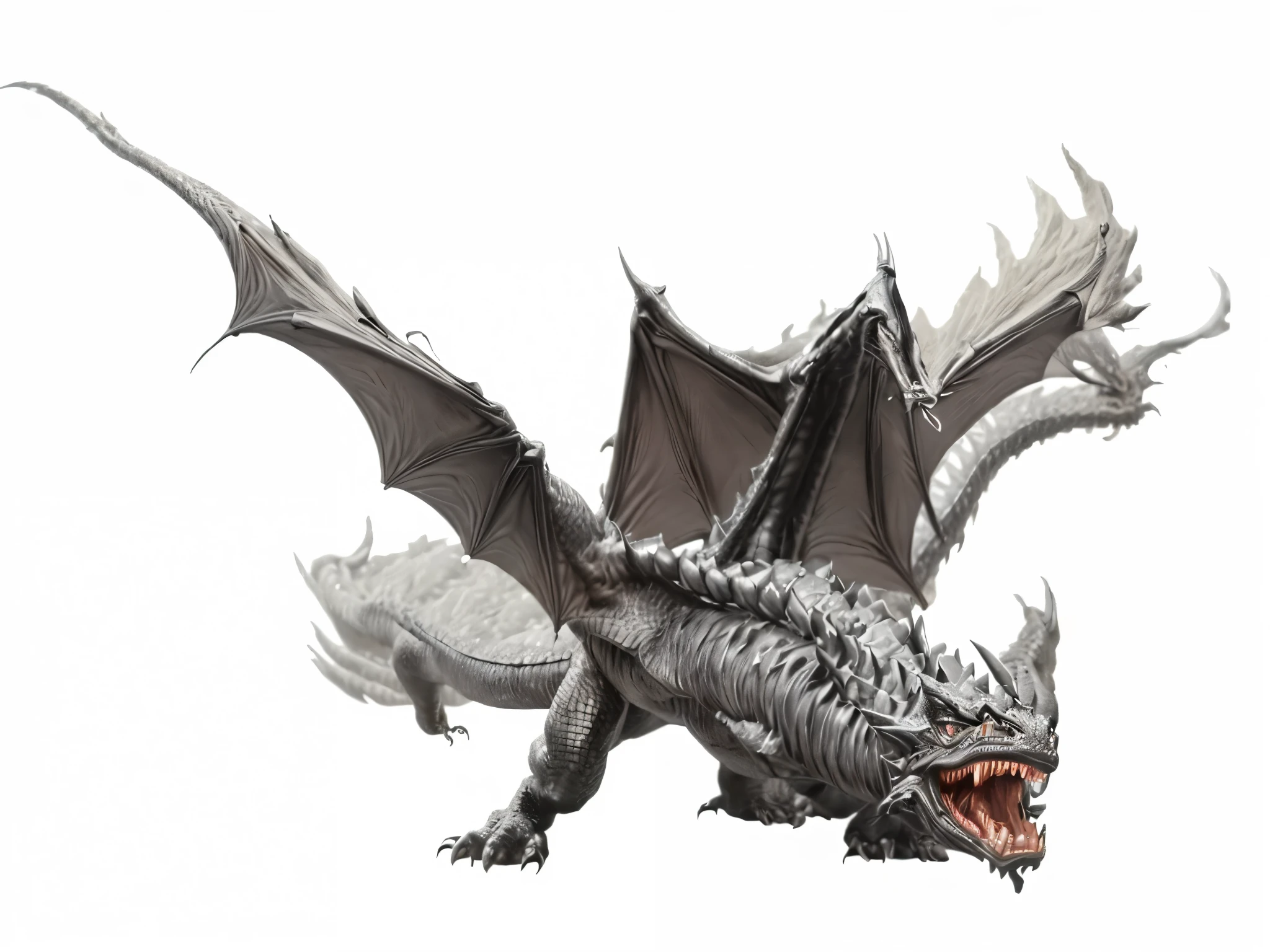 extremely detailed dragon with wings spread, ink drawing style