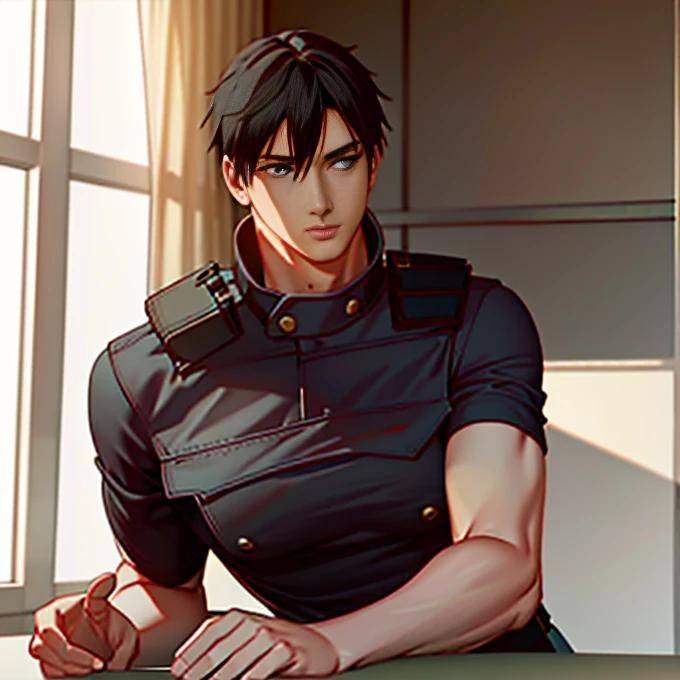 (  very detailed CG), (  best quality), (  very detailed CG), (  best quality), (. Kennedy), (Overall view) SWAT Clothing, Beautiful and attractive young man,  toned muscles