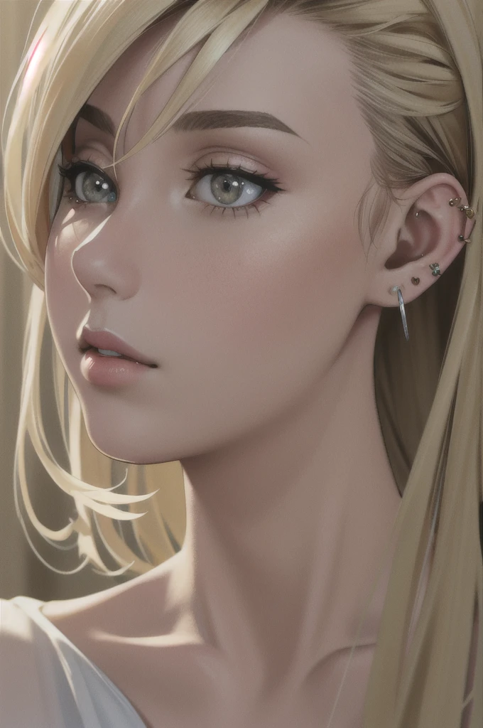 (( masterpiece , The best quality,photograph, Detailed skin, realistic, photo-realistic, 8K,  very detailed ,  full length frame ,  High Detail RAW Color Art ,  intricately detailed ,  Shallow Depth of Field ,  sharp focus , hyperrealism,  movie lighting,close up)),
 Edged Ear Piercing ,  Blonde woman ,  Alone,1 girl, drilling, ring, heart shaped ear drilling, wearing  Edged Ear Piercing ,
 