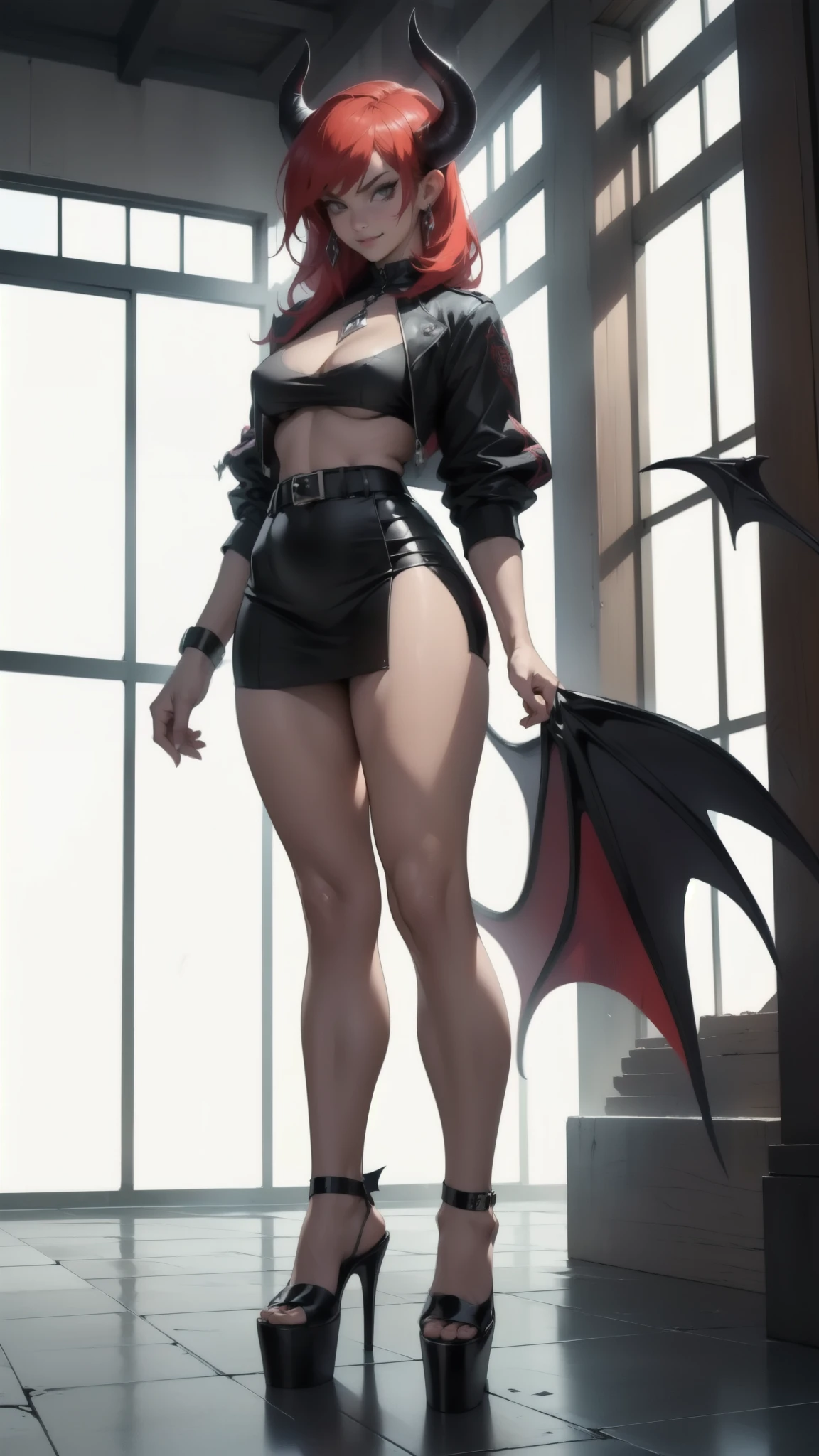 (( 1 female devil :1.6),(((alone))),( sensual features and proportions :1.5),crazy smile:1.4,( Beautiful and well-proportioned face {x} The clothes on the belt are detailed.:1.6,),( group of luxurious dominoes .6), ( get :1.7),Pale flame :1.8,(a,)( cuerpo completo ),monstrous,scary, Big demonic horns 1 , highly detailed eyes , Clawed hands ,mystical aura, Very detailed face and body ,Dark, ominous atmosphere ,Vibrant color,Demonic energy emanating,Powerful presence, ethereal beauty,Captivating gaze, disturbing presence , disturbing presence ,horribly , erotic, Queen of the Underworld, seductive rest ( Disturbing and fascinating )Madura, sexual, nymphomaniac , smiling sexually , lustful demon , (((full body shot)))