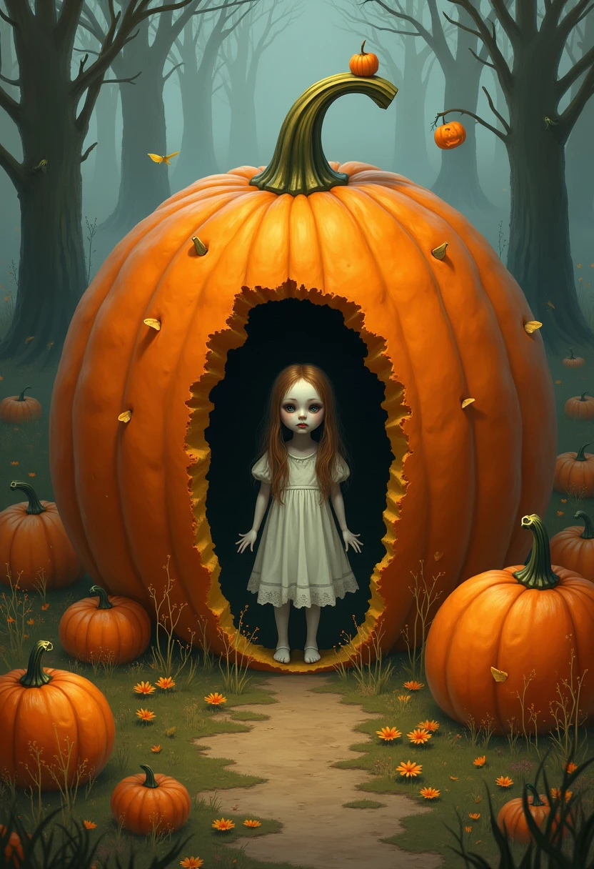 Girl in the pumpkin . Pumpkin house, giant pumpkin, zombie girl 