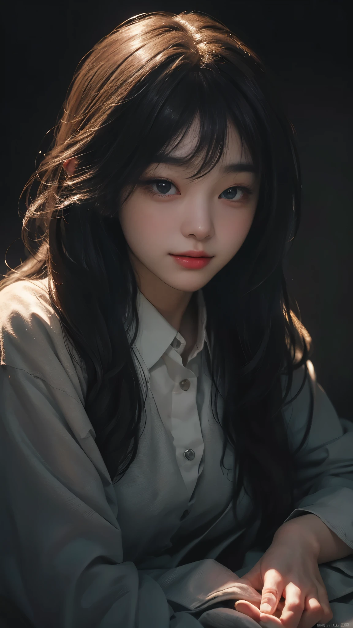 (ultra realistic) , (illustration), (increase resolution), (8K), (extremely detailed), (best illustration), (beautiful detailed eyes), (best quality), (ultra-detailed), (masterpiece), (wallpaper), (detailed face), 1 girl, slender body, delicate details, in the dark, deep shadow, low key, pureerosfaceace_v1, happy smile,
