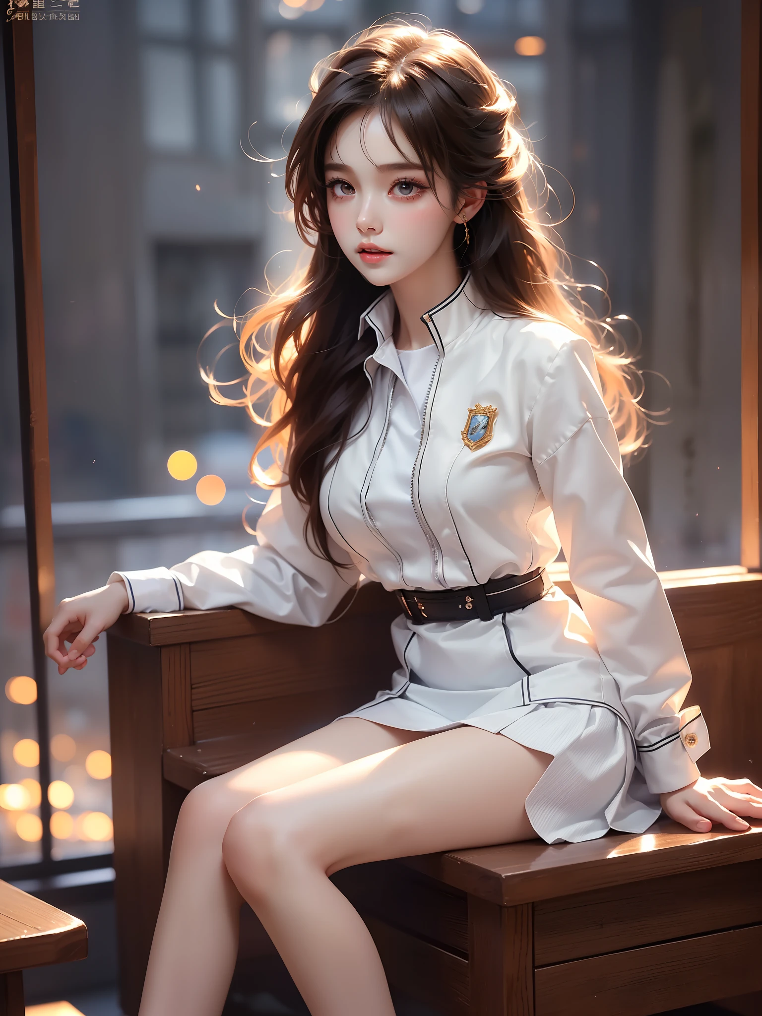 JK style
toruzu_bunko_uniform,school uniform,miniskirt,pleated skirt,white skirt, , (Asian beauty:1.3), 1girl, solo, (slim athletic figure:1.2) (Large natural breasts:1.1), (visible cleavage:0.8) (smooth flawless skin:1.2), (perfect anatomical proportions:1.3) ((natural comfortable sitting position:1.4)) (anatomically correct legs:1.3), (relaxed knee position:1.2) (balanced sitting posture:1.2), (elegant long legs:1.1) hands gently lifting short hemline (detailed face features:1.2), (large bright eyes:1.1), (long eyelashes:1.1) charming smile, gentle confident expression head slightly tilted long flowing hair (night scene:1.1), (starry sky:1.0), (space background:0.9) (professional soft lighting:1.2), (warm color tones:1.1) (masterpiece:1.4), (ultra detailed:1.3), (sharp focus:1.2) (photorealistic:1.2), (high fidelity:1.1)