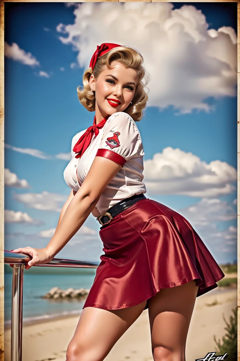 arafed woman sitting on a barrel of beer in a field, gil elvgren style, pinup art, pin-up poster girl, pinup girl, vintage pin up, inspired by Gil Elvgren, girl pinup, pin up, pinup, pin-up, pin - up, pin up girl, by Franz Sedlacek, pin - up girl