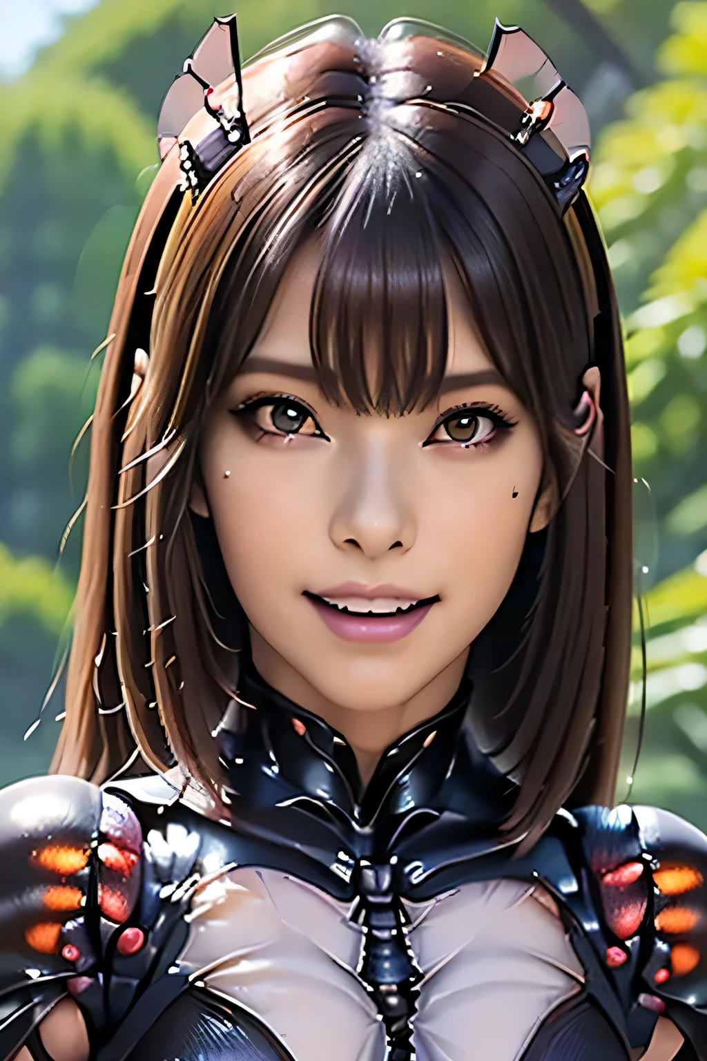 (high resolution,masterpiece,best quality,extremely detailed CG, anime, official art:1.4), realistic, photo, amazing fine details, all intricate, gloss and shiny,awesome many layers, 8k wall paper, 3d, sketch, kawaii, illustration,( solo:1.4), perfect female proportion,villainess, (fusion of dark brown cockroach and lady:1.4), (brown cockroach form lady:1.2), (brown cockroach lady:1.2), (fusion:1.2), (solo:1.4), (evil smile:1.2), muscular, abs, (cockroach brown exoskeleton bio insect suit:1.4), (cockroach brown exoskeleton bio insect armor:1.2), (brown transparency cockroach wing:1.4), (brown cockroach antennae:1.3),