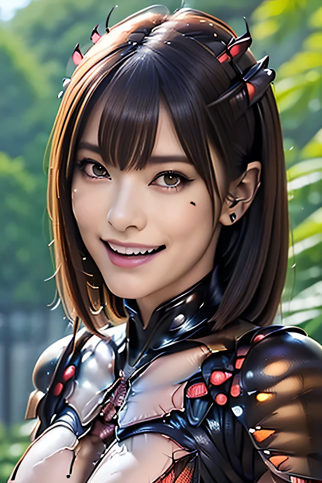 (high resolution,masterpiece,best quality,extremely detailed CG, anime, official art:1.4), realistic, photo, amazing fine details, all intricate, gloss and shiny,awesome many layers, 8k wall paper, 3d, sketch, kawaii, illustration,( solo:1.4), perfect female proportion,villainess, (fusion of dark brown cockroach and lady:1.4), (brown cockroach form lady:1.2), (brown cockroach lady:1.2), (fusion:1.2), (solo:1.4), (evil smile:1.2), muscular, abs, (cockroach brown exoskeleton bio insect suit:1.4), (cockroach brown exoskeleton bio insect armor:1.2), (brown transparency cockroach wing:1.4), (brown cockroach antennae:1.3),