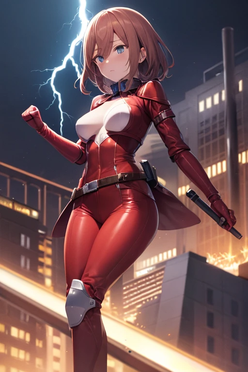 ultra-detailed, Explicit, Beautiful body, Beautiful Nose, Beautiful character design, perfect eyes, perfect face, ultra highres, 4K, beautiful legs, perfect legs, Nice hands, Perfect hand, Masterpiece, Best Quality, Highly detailed, illustration, absurdres, perfect anatomy, street fighter, doll suit, shadaloo doll, dollsuit, expressionless, blank eyes, looking at viewer, red gloves, emotionless, black latex, corrution, mind control, female combatant, full body, hypnotized, unhappy trance, full body suit, ribbed bodysuit, both arms at side, obey, perfect female body, extremely glossy latex, hypnosis, hypnoLora, empty eyes, Mind control device, poses, submissive_pose, Slave, hat, necktie, stand up straight, standing, standing at attention, hat, necktie, belt, latex, ribbed bodysuit, thighhighs, garter belt, Fighting Stance, extending the right arm from the shoulder into the air with a straightened hand, military, thigh boots, 1girl, Solo, mika, Girls und panzer, grey eyes, brown hair, medium hair