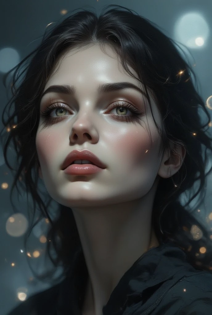 hyperrealistic digital painting by Jeremiah Ketner and Charlie Bowater and Stanley Artgerm and Thomas Saliot and J. Scott Campbell, shallow depth of field, realistic anime, bokeh, lifelike anime woman, closeup on cute face, eyes, lips