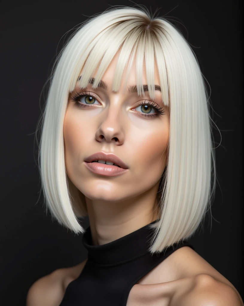 Portrait of Nexia a young italian woman with a straight asymmetrical platinum haircut that run in footing clothing in park

Image style: High-fashion editorial, ultra-sharp focus, hyper-realistic detail