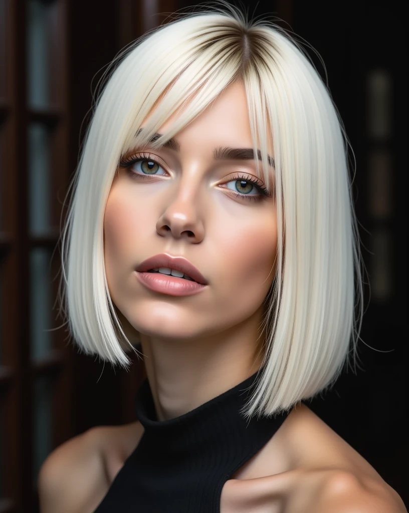 Portrait of Nexia a young italian woman with a straight asymmetrical platinum haircut that run in footing clothing in park

Image style: High-fashion editorial, ultra-sharp focus, hyper-realistic detail