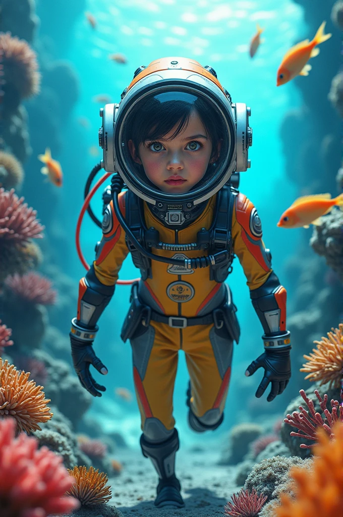 Draw girl wear diving suit