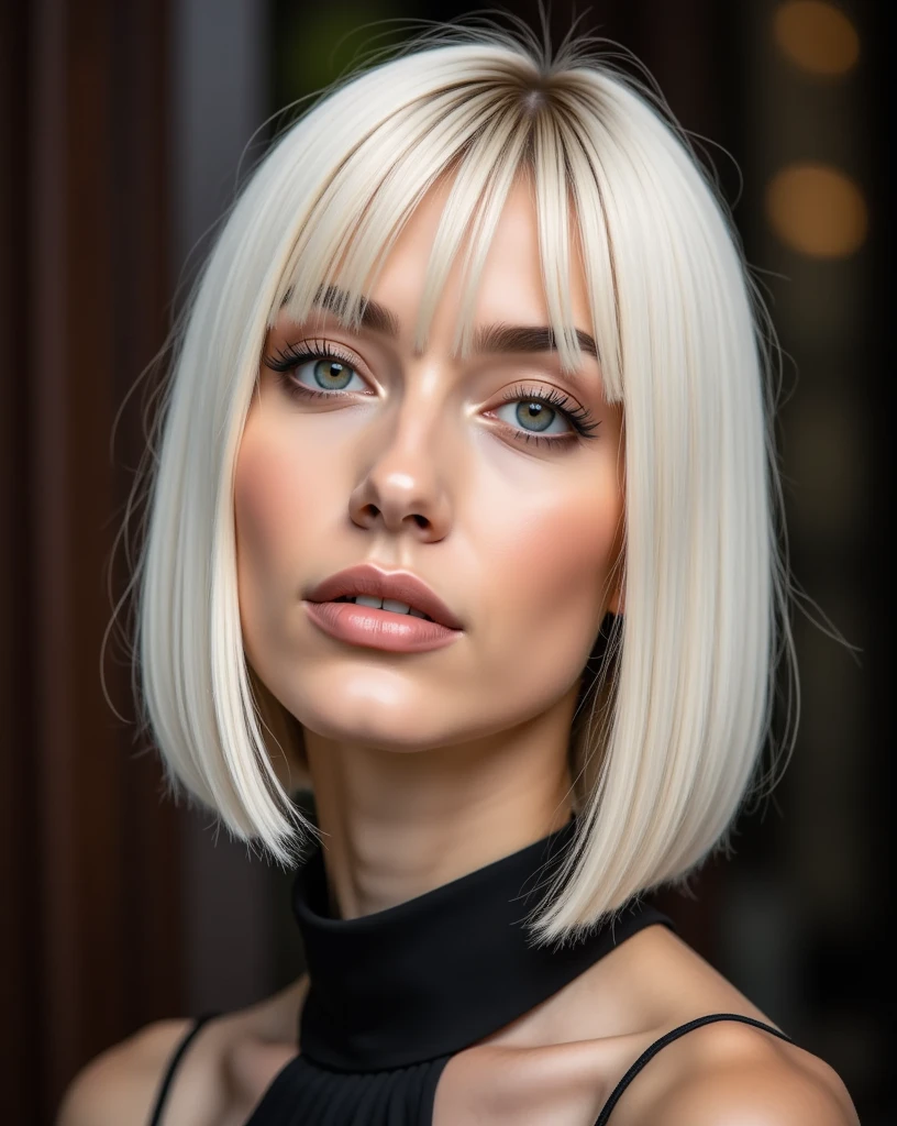 Portrait of Nexia a young italian woman with a straight asymmetrical platinum haircut that run in footing clothing in park

Image style: High-fashion editorial, ultra-sharp focus, hyper-realistic detail