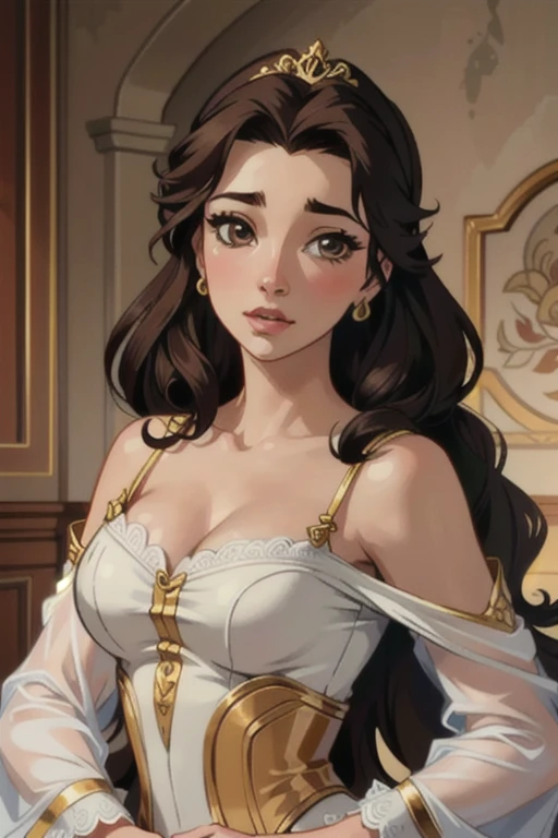 ((ultra detailed, masterpiece, best quality))
 DisneyBelle, 1girl, solo, brown hair, brown eyes, long hair