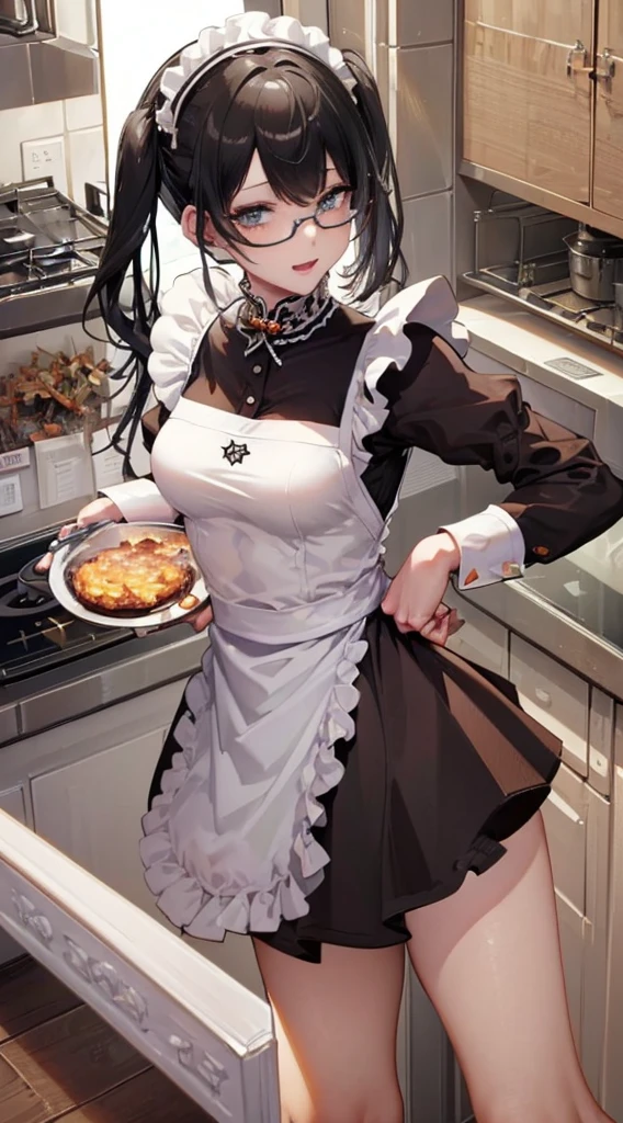 masterpiece, best quality, ultra-detailed, extremely-detailed, '((1lady))', '(((cool)))', Hatsune Miku,  '(((Round-rimmed glasses)))', '((tall))', '(((Stern look)))', '(((maid expert)))', '(((Maid Leader)))', '((maid))', '((maid apron))', 

Decorate for Halloween, Decoration of the mansion, Jack O'Lantern🎃, '(Ghost Ornaments👻)',

'((smile))', '((open mouth))',

'((((Luxury kitchen))))', '(((Microwave Oven)))', '((Cooking equipment))',
'((((Making pumpkin gratin))))',