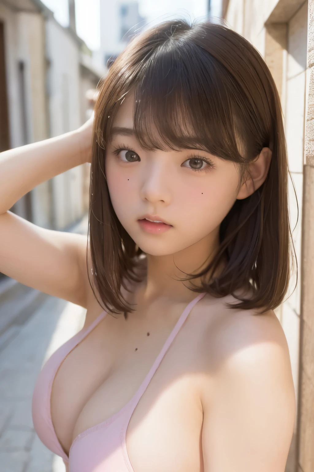 (1 Girl)、(Beautiful Japanese、18years old,round face、Refreshing、clear、seems kind、stylish、Pitiful、cute like an angel、cute、black eyes、,actress,Almond-shaped eyes,Translucent white skin、Beautiful skin), Good style , (((Beautiful big breasts:1.2))),(((soft breasts))),(very cute),(Black hair),(short bob hair),(enchanting eyes),(highlight on eyes:1.2)、(8K、Live shooting、highest quality、masterpiece:1.2、optimal lighting)、((masterpiece)),(Photo taken by a professional photographer),(real、photo real:1.4),break,{ (Japanese high school sailor uniform),((Cute Sailor Suit))},(cheeks are red:1.2), break, break,Face shot:1.3、looking at viewer, face close-up,Looking up、(Cleavage:1.2)、Peering in with a worried look on her face,,Looking at viewer,From below,(Schoolyard),(tear:1.4),(Troubled face)