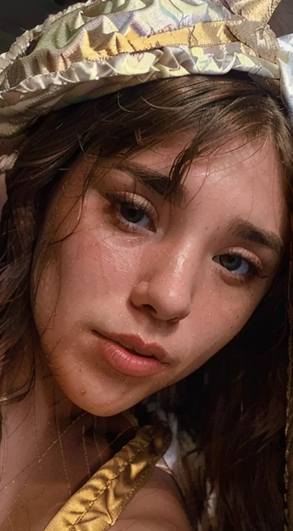 Photo of a 25-year-old girl, raw, Beautiful woman, (Extra long wavy light brown hair), large breats, tanned, ((Portrait)), ((Detailed face:1.2)), ((detailed facial featureinely detailed skin), skin, , wrapped in a sheet, Bedroom environment, Lying on the bed, (cold color), moist, moist, Reflectorasutepiece) (perfectly proportions)(photos realistic)(Best Quality) (Detailed) photographed in a Canon EOS R5, 50mm Lens, F/2.8, nffsw, (8K) (Wallpaper) (Cinematic lighting) (Dramatic Lighting) (foco nítido) (Convoluted) Fashion, From  above, cum in face, cum, covered in cum