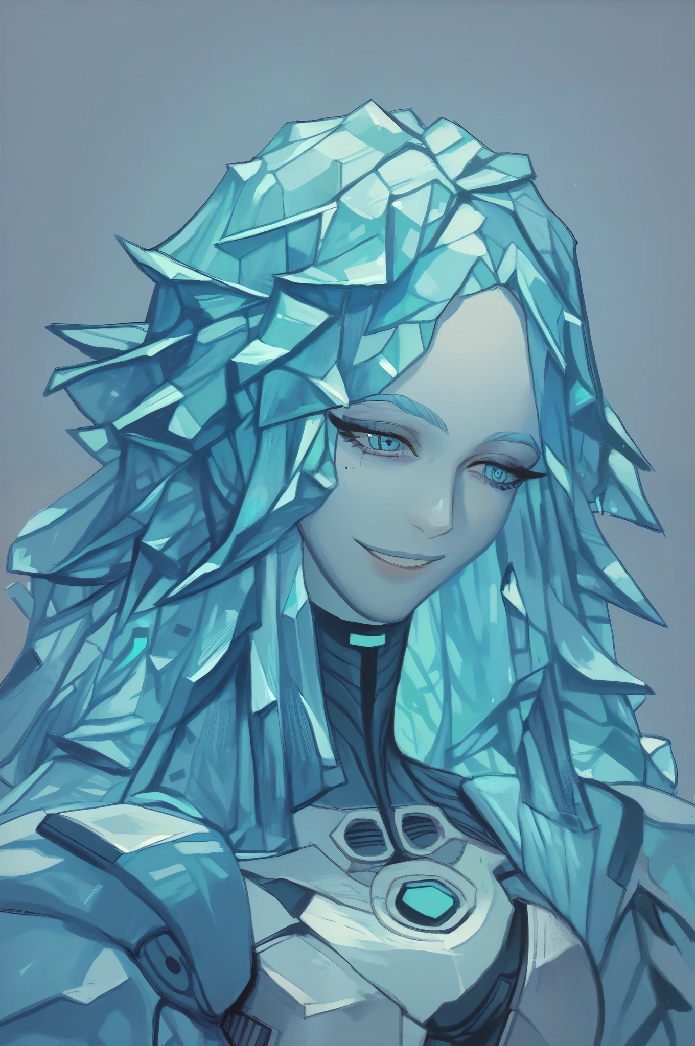 score_9,score_8_up,score_7_up,score_6_up,score_5_up, (mossacannibalis 0.7), 1girl, crystal hair, blue color theme, futuristic clothes, wide smile, unique, masterpiece



