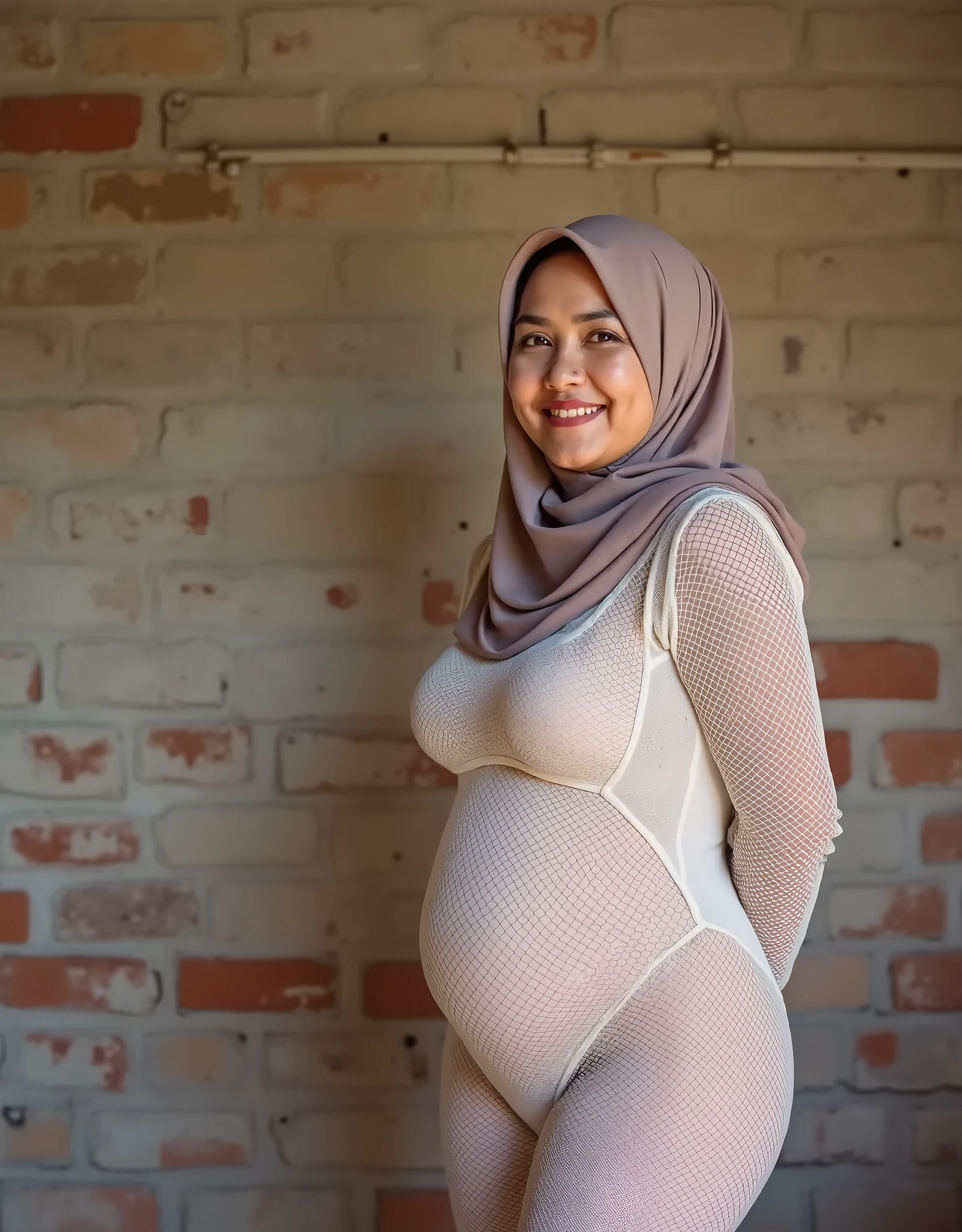 1 girl, (white dress), wearing hijab, ((blue skirt)), long sleeve, (teenager), tiny, childface, babyface, beautiful, very pretty, blushing, flawless, best quality, masterpiece, ultra high resolution, (photo realistic:1.4), raw photo, ((pregnant)),(large breasts,full body:1.2), look at camera, smile, (chruch background), elegant,
