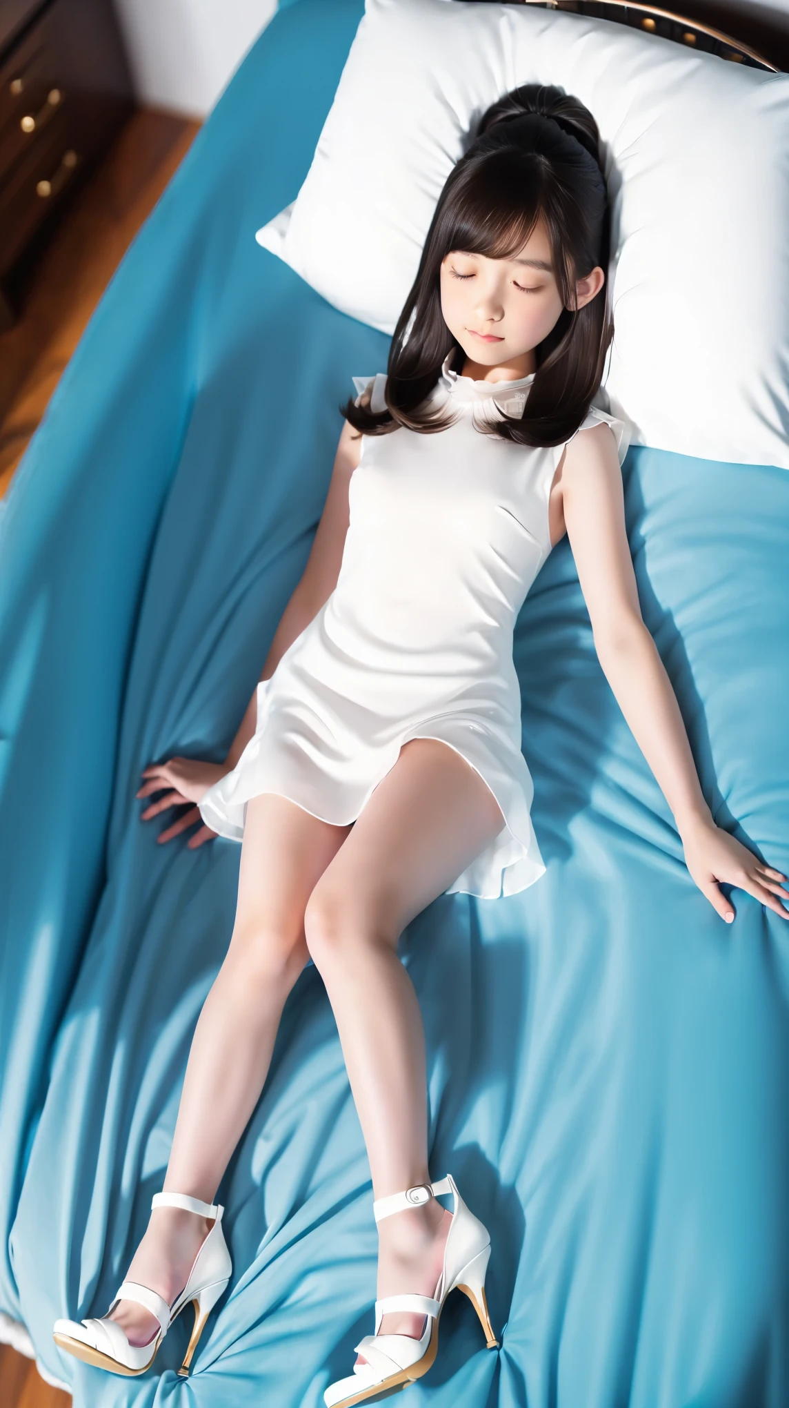 ((Full body portrait:1.5)),(Cute girl sleeping on her back in bed ...