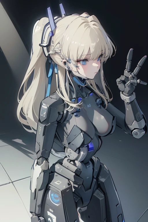 (masterpiece),(Highest quality),(Super detailed),(Best illustrations),(Best Shadow),(Absurd),(Detailed Background),(so beautiful), 16K, 8K, 4K,(Best Shadow),robotization,woman ,big bust,Robot Joint ,Metal skin,Black robot Suit,long hair,a black robot suit that covers the whole body,robot hand,cyber bodysuit,mecha head,(Detailed hands and fingers:1.2),Ball joint robot body,doll joint,beautiful face,beautiful robot girl,robotic eye,robotic hands,(no more human skin),android girl,cyborg girl,F cup, sexy body,(machine made joints:1.2),(machanical limbs:1.1),(blood vessels connected to tubes),(mechanical vertebra attaching to back),(mechanical cervial attaching to neck),no messy picture style,no emotion,Rosetta [Punishing Gray Raven],Toki Asuma