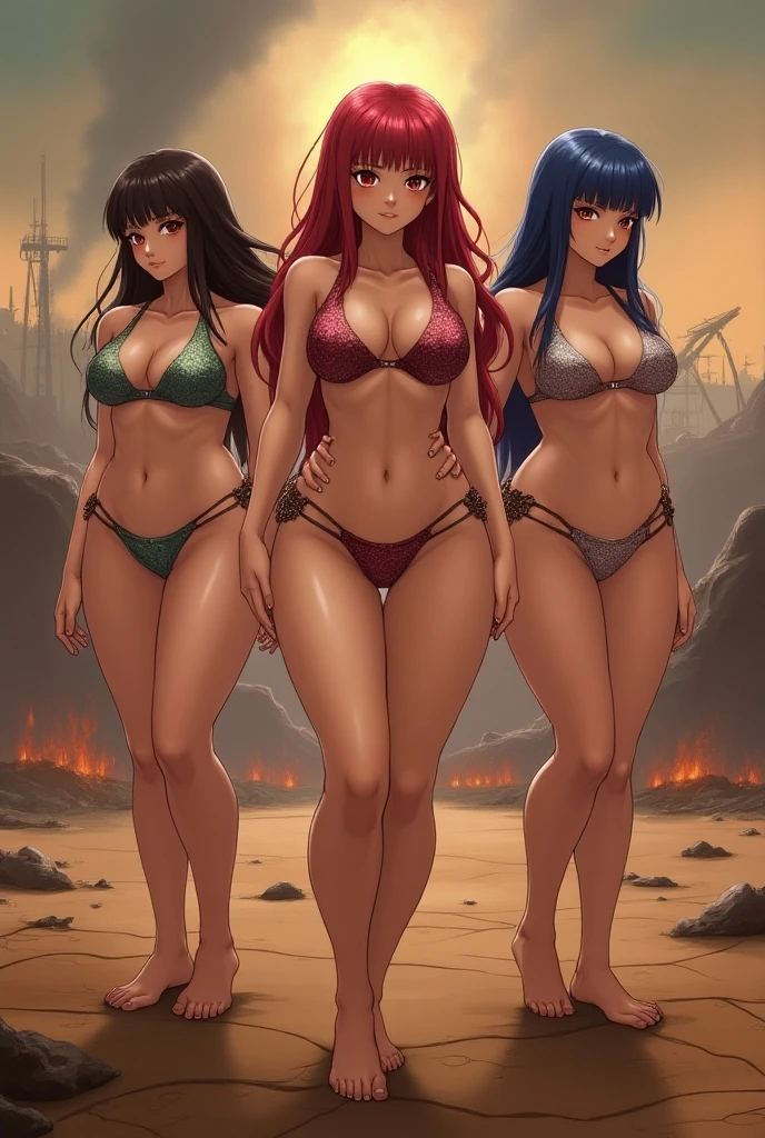 (Best Quality, 8K, Masterpiece: 1.2, Photorealistic: 1.37). (a cute tough girl with pink hair,piercing cute green eyes,ierotic camouflage soldier costume with miniskirt, EXTREMELY HUGE BREASTS).(a very shy beautiful girl with long dark black hair, piercing blue eyes. Dressed up as an erotic ninja with miniskirt, a katana on his back).(A Very Cute Teenage Girl, Extremely Shy Face, Sweet, Tender and Innocent, Long Curly Red Hair, Cute Piercing Blue Eyes, Erotic Nurse Costume with Mini Skirt,EXTREMELY HUGE BREASTS).(A cute girl,blonde hair with a ponytail and cute green eyes,doctor's coat,neck stethoscope detailed,plunging neckline,latex miniskirt dress,EXTREMELY HUGE BREASTS).wide cleavage,image of a full-body woman,Post-apocalyptic world