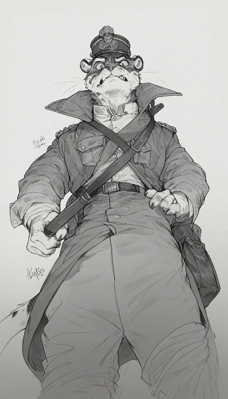 anthro furry military men, Low angle, long shoot, good face, The style of the artwork should resemble that of Jacques-Louis David, POV:stomping your face!