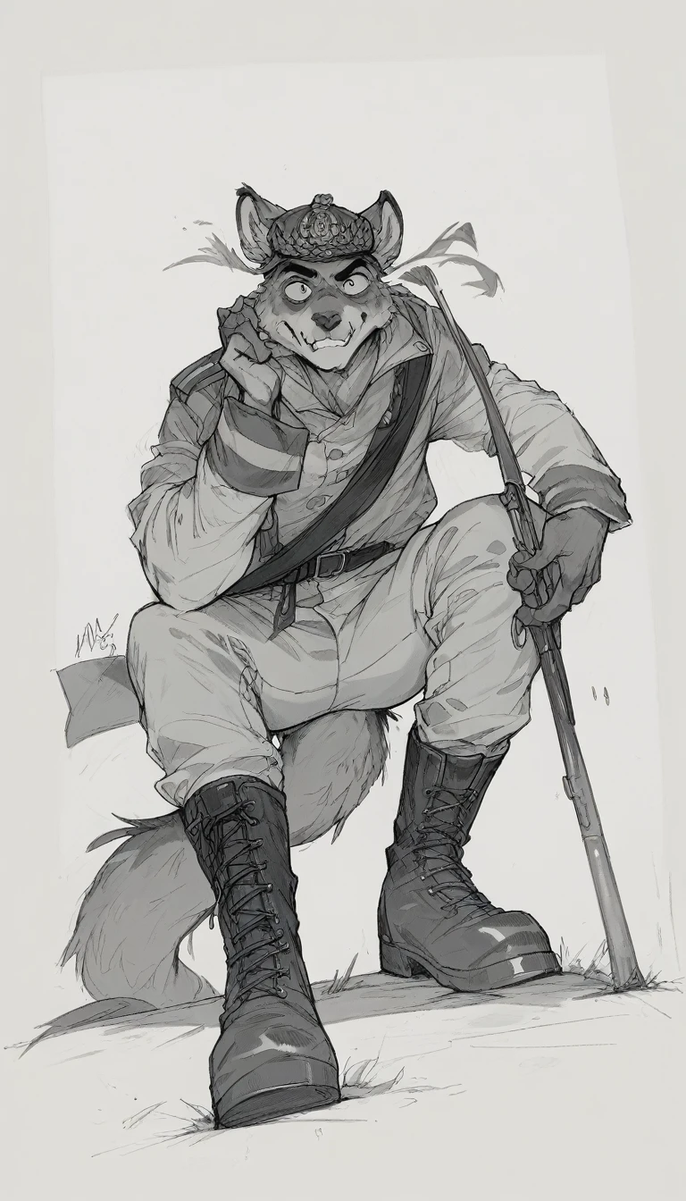 anthro furry military men, Low angle, long shoot, good face, The style of the artwork should resemble that of Jacques-Louis David, POV:stomping your face!, boots