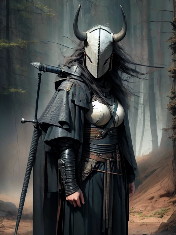 photorealistic,(hyperrealistic:1.2),beautiful,masterpiece,(best quality,4k,8k,highres,masterpiece:1.2),ultra-detailed,(realistic,photorealistic,photo-realistic:1.37),perfect lighting,derpd,mask,horns,cloak,faceless,katana,holding sword,detailed hands and fingers