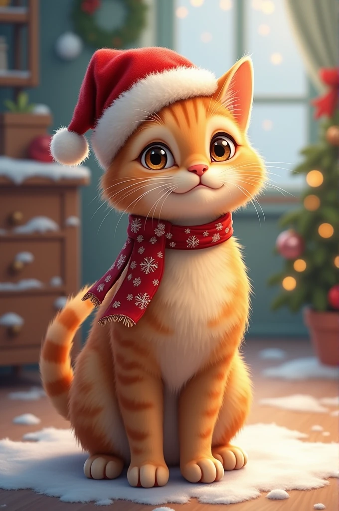 Standing cat with Christmas hat