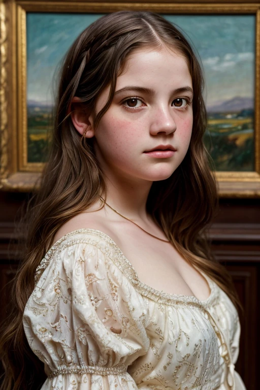 (a closeup of a, Editorial photo of a beautiful 14-year-old girl on a 19th century street in a vintage dress), (Serious:0.5) (Highly detailed face:1.4), ass pov, Nikon D850, film stock photograph ,4 Kodak Portra 400 ,camera f1.6 lens ,saturated colors ,hyper realistic ,lifelike texture, dramatic  lighting , Cinestill 800, 19th-century Victorian style, evening, Vintage lighting