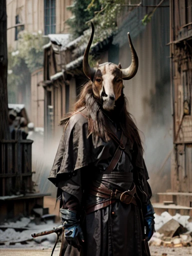 photorealistic,(hyperrealistic:1.2),beautiful,masterpiece,(best quality,4k,8k,highres,masterpiece:1.2),ultra-detailed,(realistic,photorealistic,photo-realistic:1.37),perfect lighting,derpd,mask,horns,cloak,faceless,katana,holding sword,detailed hands and fingers