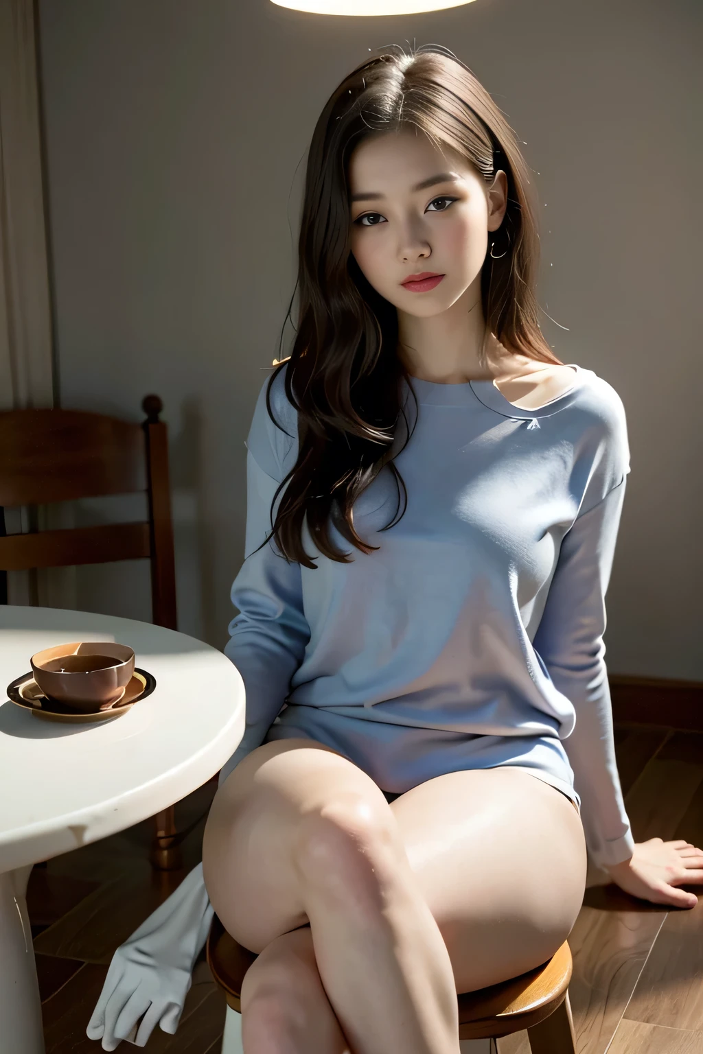 ,(best quality), {masterpiece}, ((16K)), {ultra detailed}, {beautiful skin}, {{professional lighting),{{Pale skin:1.6}},, {{Shot Bob Hair:1.6}}, {{cinematic lighting}},{{{A girl:18 Yo:smile, {{Droopy eyes}}, {Slightly chubby},{full body},{{Small breasts}},, naked, NUDE, {{Nipple::Areola:}},{{Cameltoe:1.6}},{{Large double eyelids: eyeshadow:mascara}},,{{ sit on a chair: spread his legs}}
