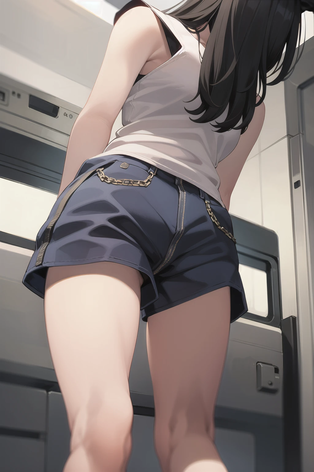 masterpiece,  best quality ,   1 girl ,  Shorts, Peeking at pants