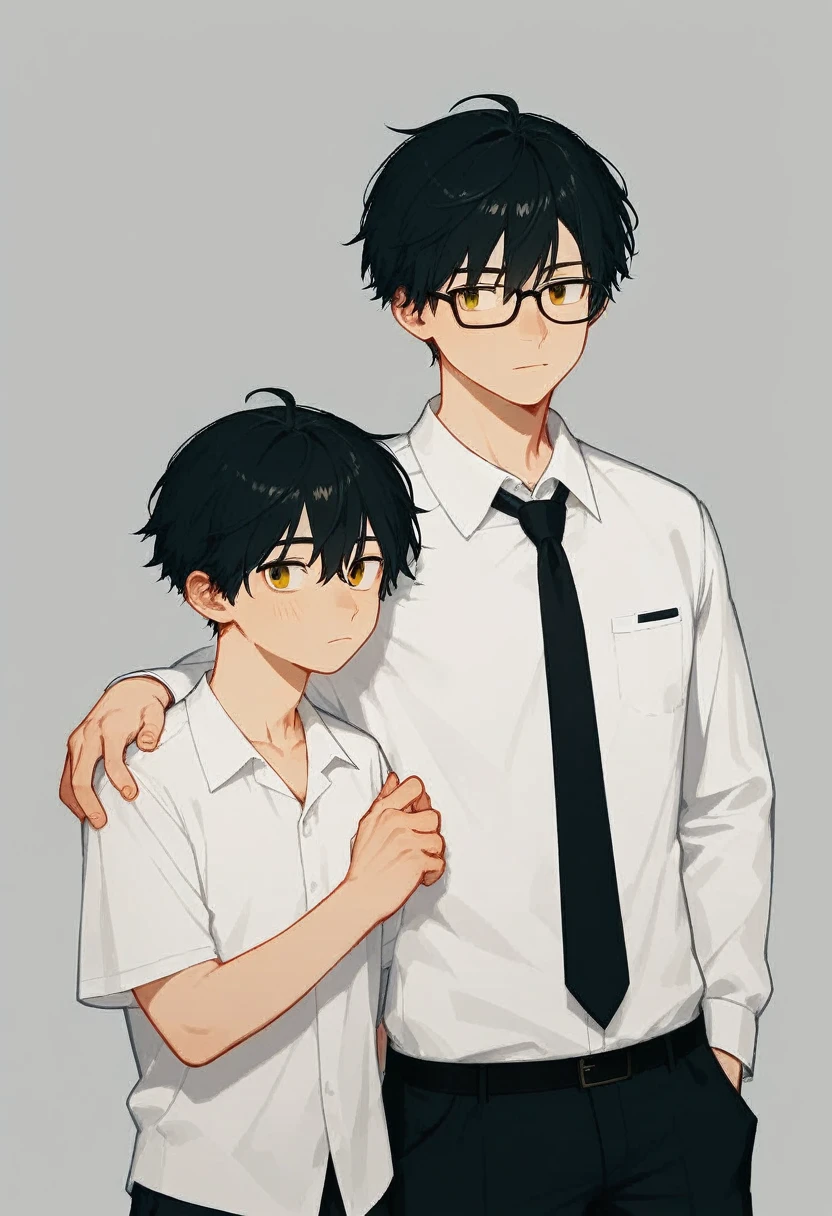 (a=High school boys、Average height、 long bangs 、 has a young face、Student Uniform、 white shirt with loose ties 、 CHECK SLACKS)b=(Male teacher in his 20s 、tall、Wearing glasses、Short Hair、A kind face、In a suit)aとbは夏の教室で勉強をしている。(Boys Love、Best Quality)