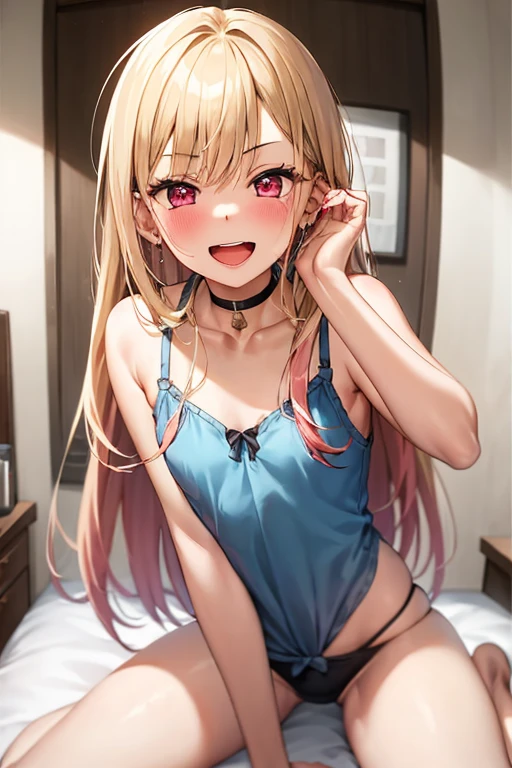 nsfw,masturbation,touch pussy,smile,Selfie,pubic hair,teenager,girl's room、Bedroom、gold hair,short twintails,Big eyeaking a peace sign