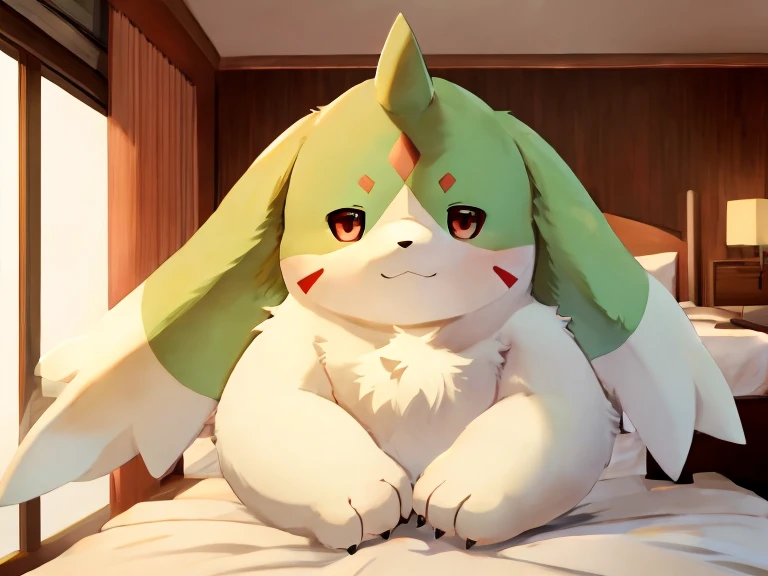 Gargomon、In anime style、High image quality、high quality、Dynamically、full body、masterpiece、Cute、hotel room