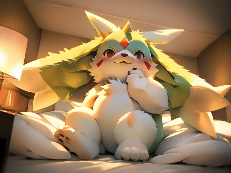 Gargomon、In anime style、High image quality、high quality、Dynamically、full body、masterpiece、Cute、hotel room