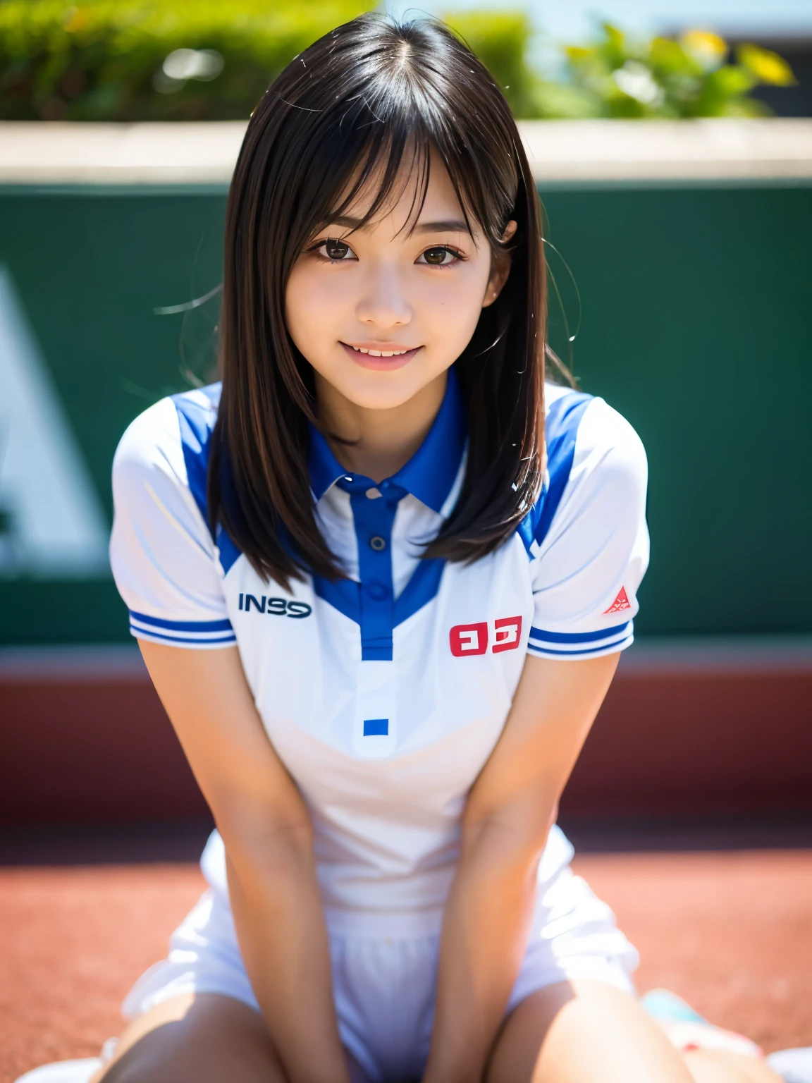 (8K分辨率,Full body photo in the distance,photorealestic,Wallpapers),(1 female,18yr old,(Facial features of Sakai spring water:1.8,Bones thin face,s delicate face),com rosto detalhado,(Light makeup),Beautiful face,com rosto detalhado,详细的脸,Ultra-fine makeup,Black colored eyes,Short shawl hair curled inward,(Windswept hair,Messy has layers),Redlip,Fair smooth skin,(Best Skin Type:1.21),mediuml breasts,(cheering party,Fitted sailor suit,high school school uniforms,((Red bow on chest))),Tall and tall,perfect hand,Perfect posture,Ultra-fine clothing material),(basketball playground,Exquisite arena details,(Faraway view,Cheerleaders,There were a lot of spectators in the audience,Teammates of the cheerleaders)),(expressioness:excited,exhilarated,confident smile,Rejoice),(Various basketball court lighting assistance,profesional lighting,动态照明),(Color contrast,subtle sensuality,vivaciousness,rays of sunshine(white colors,greys,blue colors)),(Golden section,Cinema lenses,Hasselblad photograp,tmasterpiece:1.3),(adolable,rays of sunshine,vivaciousness,cheering party,Sporty style,Artis,Official propaganda)