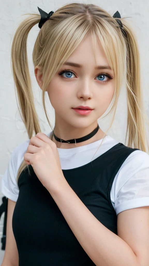 Marie Rose, light blue eyes, (best quality, ultra-detailed), (realistic:1.37), beautiful and detailed face, ultra-realistic texture, delicate face, delicate body, red lipstick, bright colors. High definition, 8k.