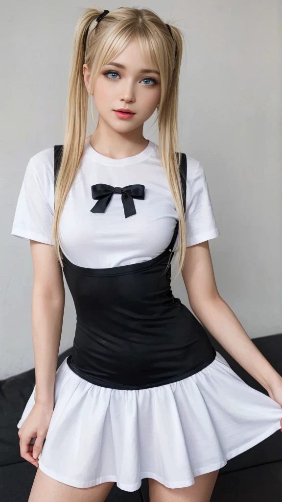 Marie Rose, light blue eyes, (best quality, ultra-detailed), (realistic:1.37), beautiful and detailed face, ultra-realistic texture, delicate face, delicate body, red lipstick, bright colors. High definition, 8k.