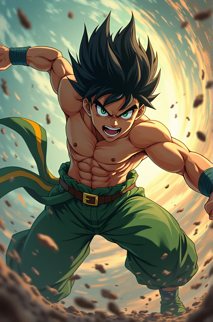 Green-eyed male anime character attacking 