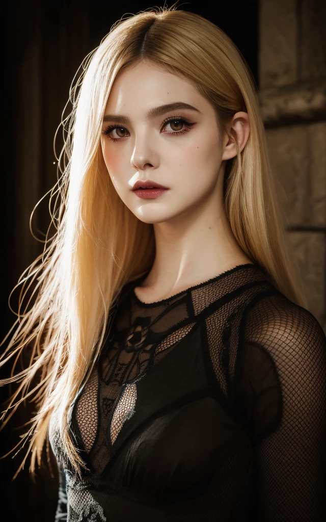A European and American vampire beauty，Beauty Model，Cat ears，Hot and sexy body，thin，Thin legs，Long legs，Enchanting and charming，Blonde，Flaming red lips，Big wavy hair，Wear black，Black tulle bra，Silk Tulle Coat，Black tulle belly wrap，Black silk royal sister，Delicate face，blue eyes