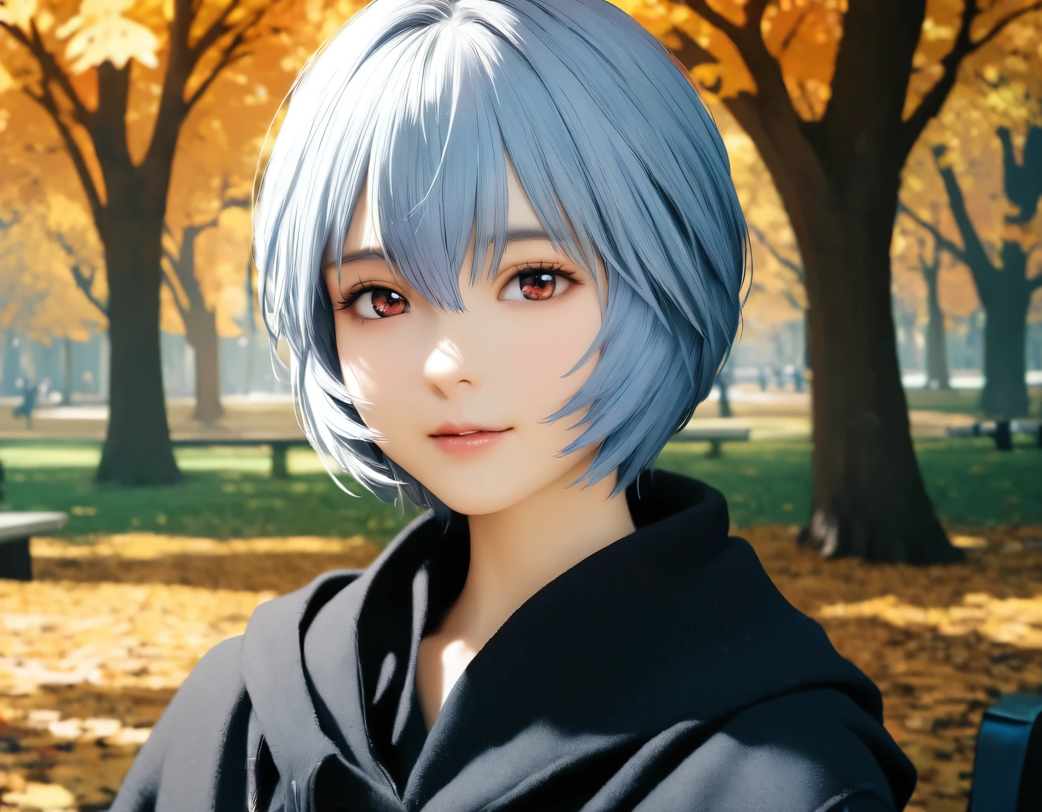 (best quality, 8k, high resolution:1.2), 1girl, ayanami_rei, green park, autumn, upper body
