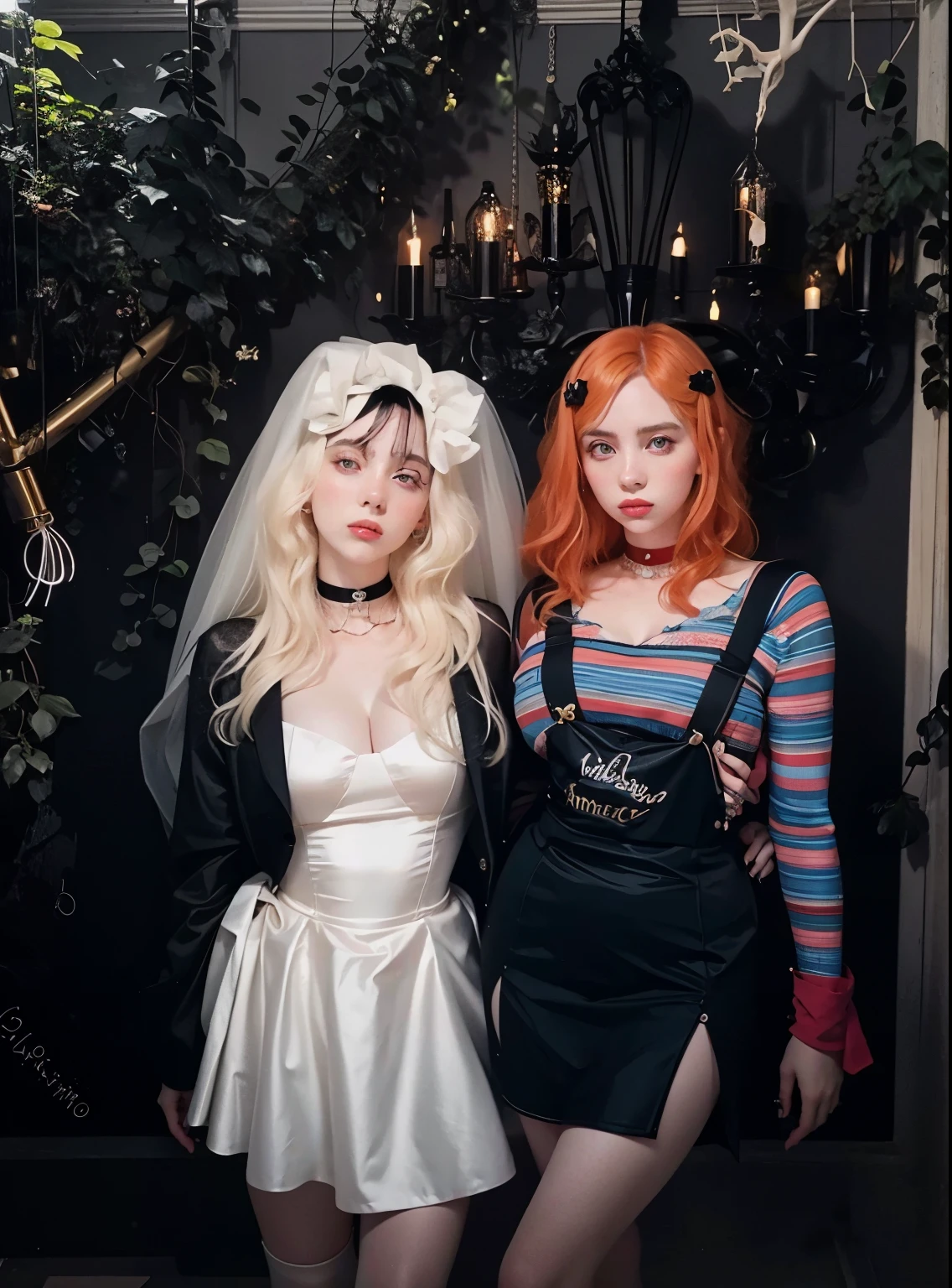 Two blonde girls stand among sunflowers, in the style of gothic revival, joel robison, john wayne gacy, kieron gillen, wimmelbilder, haunting houses, webcam photography, babycore, goth, MJ 5. 2, dollskill style, playful promises style, honey birdette style, fullbody, perfect eyes, perfect features, perfect hands, perfect body, 128k, 1080p, cinematic quality, cinematic lighting, voodoo, sinister, diabolical, testp, stunningly beautiful, maxim, hyper realistic details, lEICA SL2 50mm F 1. 4 kit, mirrorless lens <lora:add-detail-xl:1> <lora:duchaitenStylelikeme_v15Fp16NoEma:1> <lora:Larry Carlson Style:1>