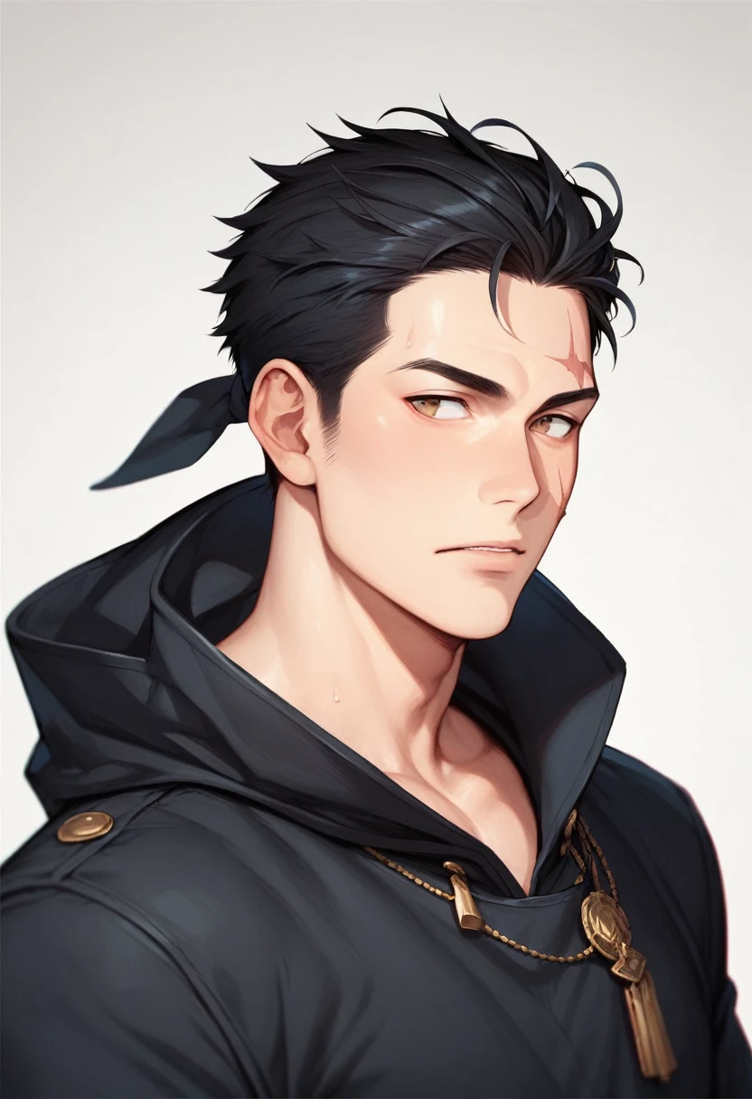 Appearance: Acegami has long black hair and an X-shaped scar on his face. He wears a custom captain's uniform, with a red and black cape and a bandana tied around his forehead. He has an air of confidence and determination about his appearance, 8k high definition